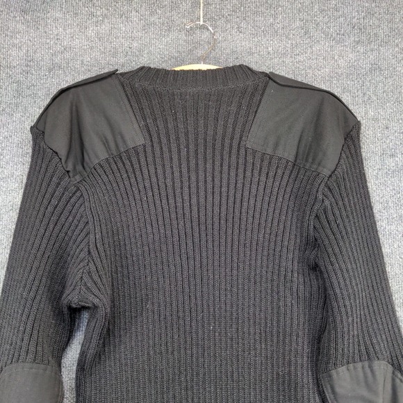 Citadel Mens Ribbed Sweater Black 44 V-Neck Patch Wool Vintage Great Britain - Picture 6 of 12